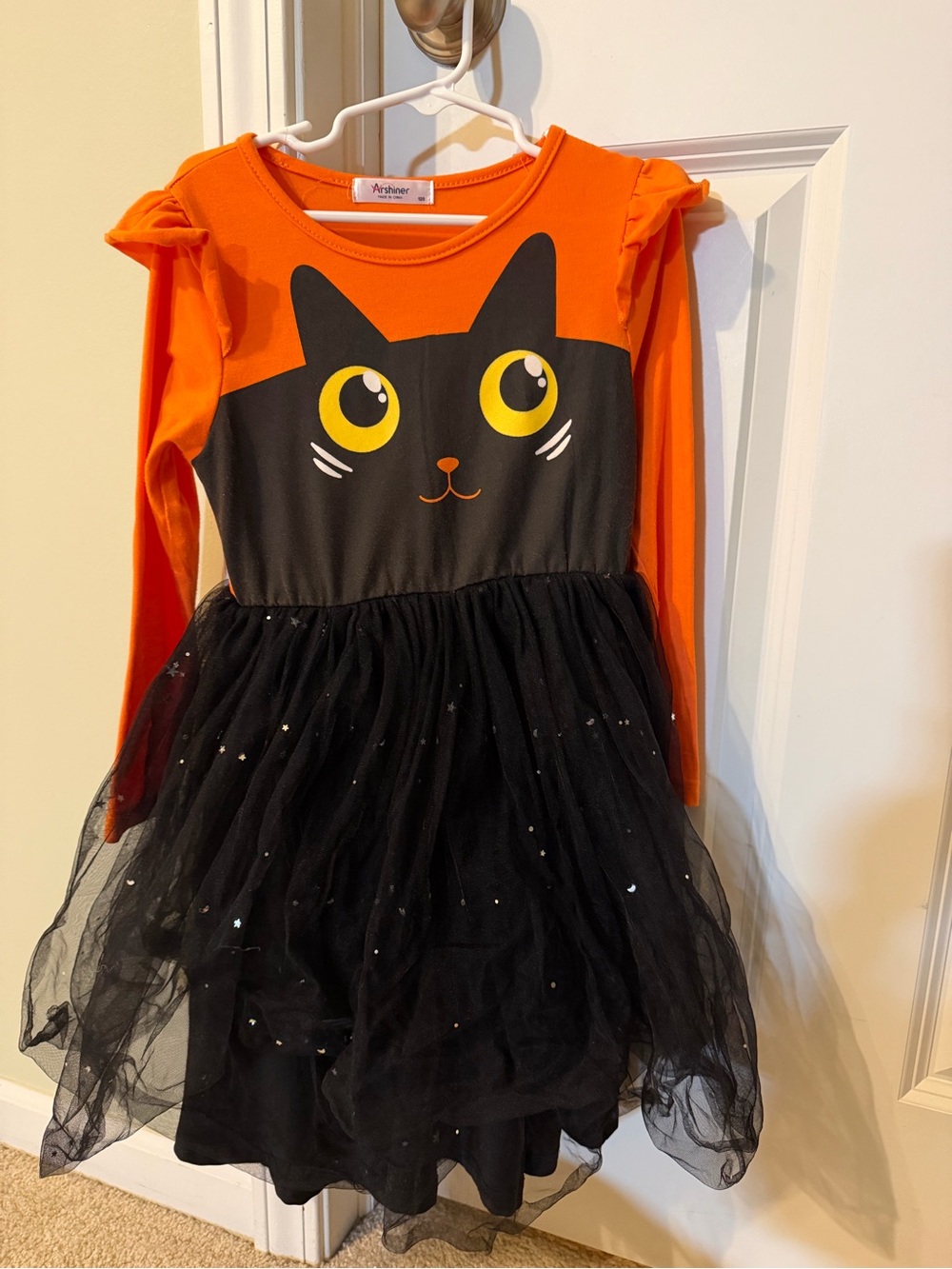 Arshiner size 6 Black Cat Halloween Tutu Tulle Dress Sequin Long Sleeve Ruffle